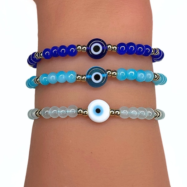 Evil Eye Protection Bracelet, Beaded Evil Eye Bracelet, Greek Evil Eye Bracelet, adjustable Bracelet, 24k gold plated bracelet, mal de ojo