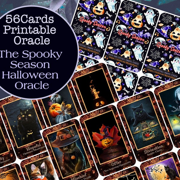 Oracle Cards, Deck Bundle, The Spooky Season Oracle Deck, Digital File 56 Printable Cards, Halloween Tarot, Autumn Tarot Oracle Deck,Tarot