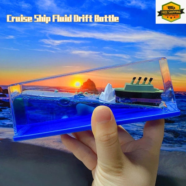 Unsinkable TITANIC Resin Ornaments-Ship Liquid Drift in Bottle with Iceberg-Titanic Cruise Ship Fluid-Toy Home Decoration, Birthday toy Gift