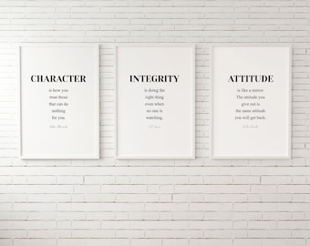 Office Prints, Integrity, Character, Attitude, Set of 3 Quotes Wall Decor, Office Wall Decor, Motivational Quotes Home Office Wall Art print