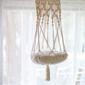 Handmade Macrame Kitty Hammock with Overstuffed Pillow – Cozy Cat Gift, Wall or Ceiling Hanging