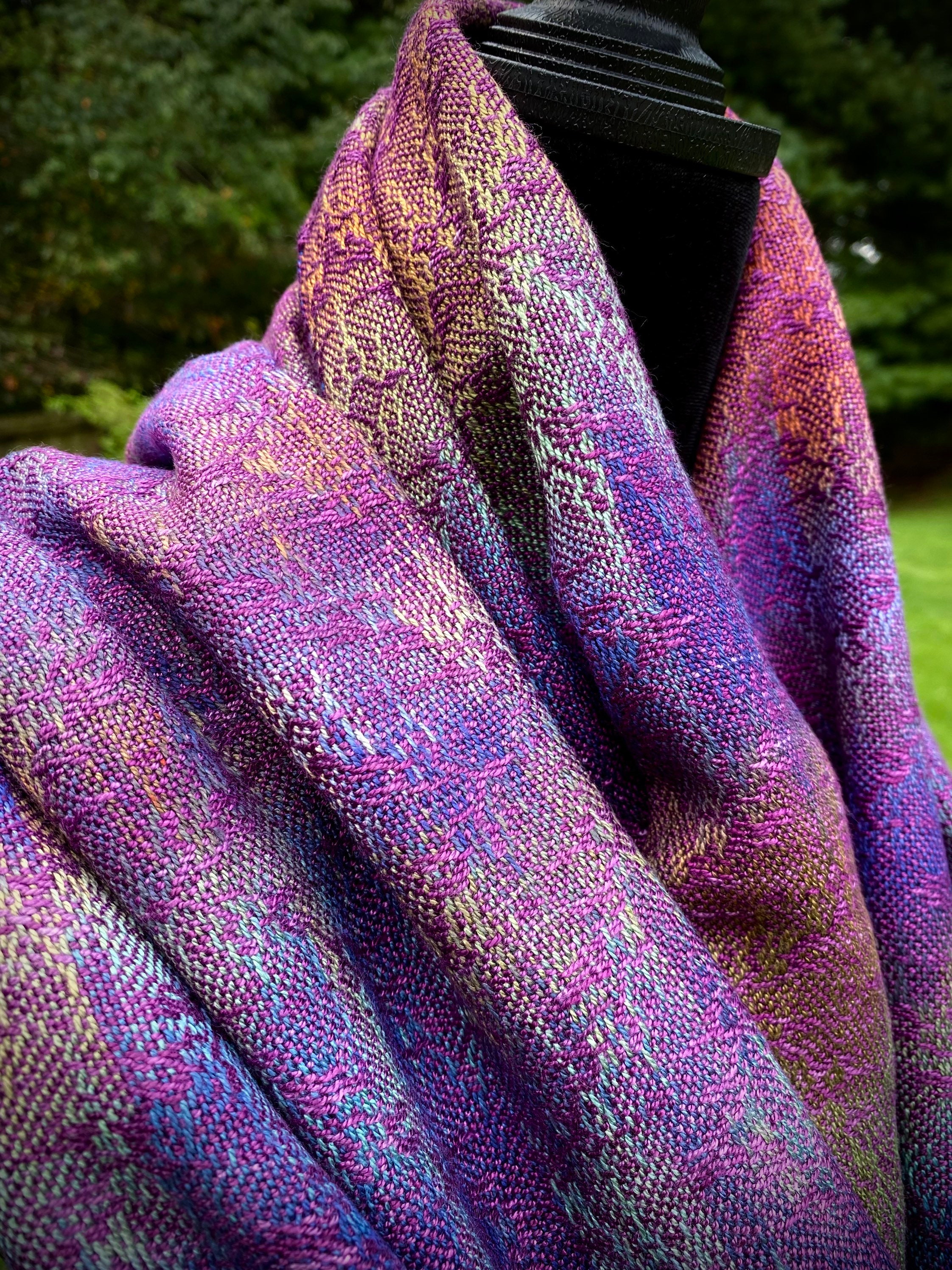 Cozy Sunset Wool & Silk Scarf/ Homespun/ Handwoven