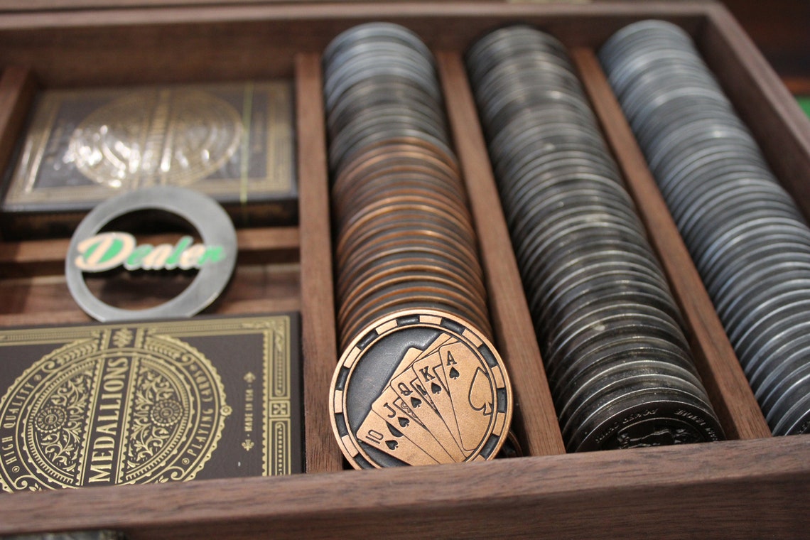 Personalised Metal Poker Chips With Handmade Hardwood Poker Etsy