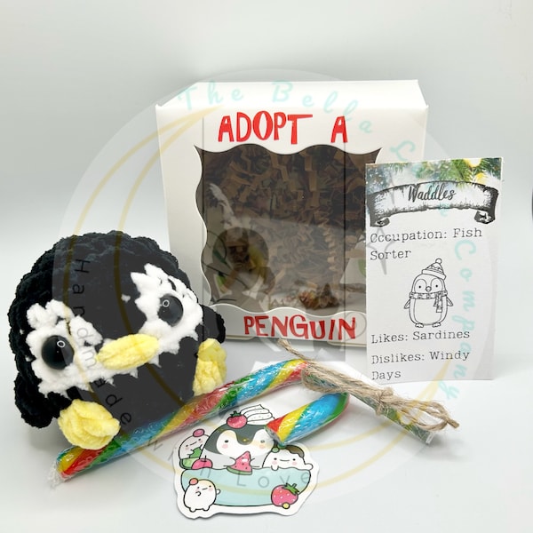 Adopt a Penguin, Adopt a Pet, Adopt a Stuffed Animal, Stocking Stuffers for Kids, Penguin Plush, White Elephant Gifts, Desk Accessories
