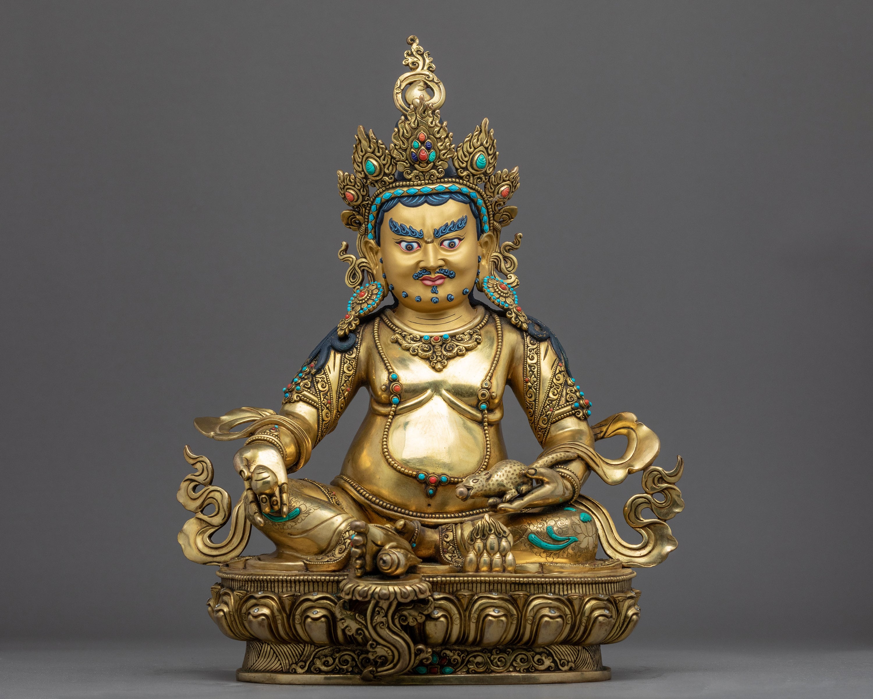 24K Gold Gilded Yellow Jambhala Statue | Deity of Wealth Sculpture