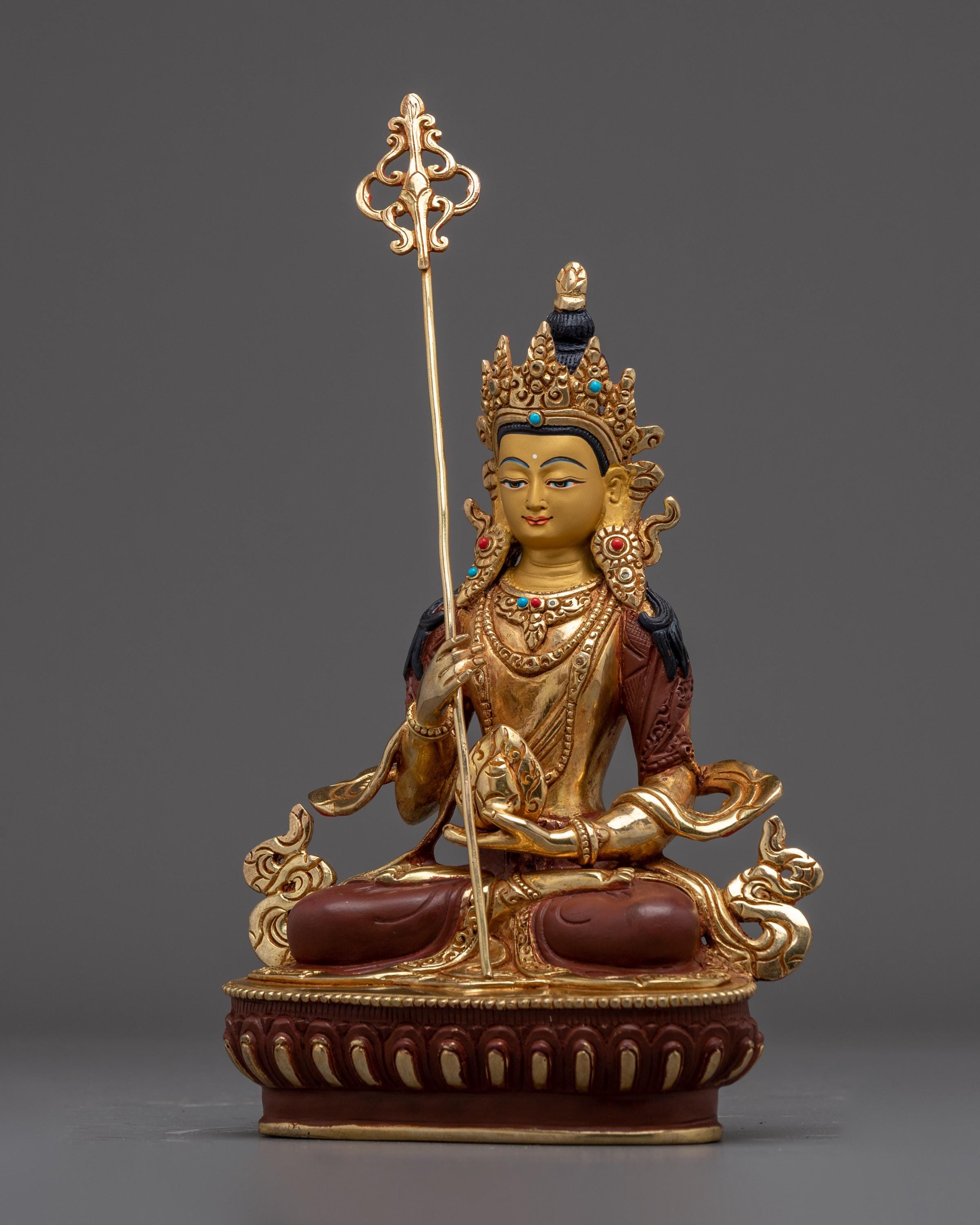 地蔵菩薩像 – 11.2インチ/28.5 cm 八大菩薩の一人、24K金鍍金酸化銅