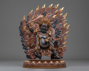 Black Manjushri Sacred Statue | Tibetan Vajrayana Buddhist Sculpture | Meditation and Altar Decor