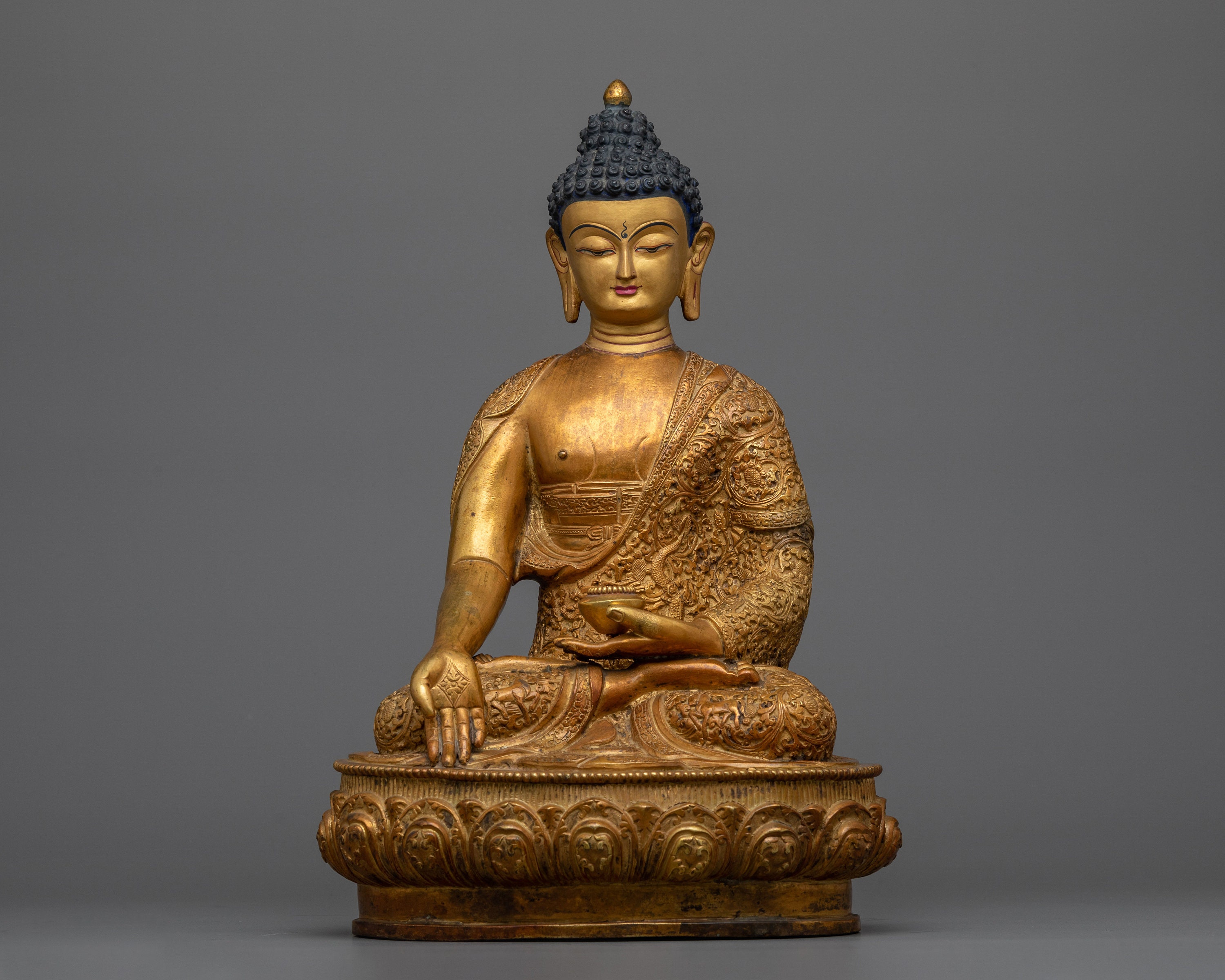 Ratnasambhava Jewel Born Statue | Antique Finish Sculpture | Handmade in Traditional Himalayan art of Nepal | 24k Gold Gilded Fine Asian Art