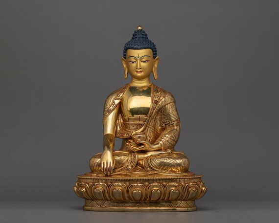 釈迦牟尼仏の精巧な像 | 平和と知恵の象徴 | 24K金鍍金と銅 | 釈迦族の