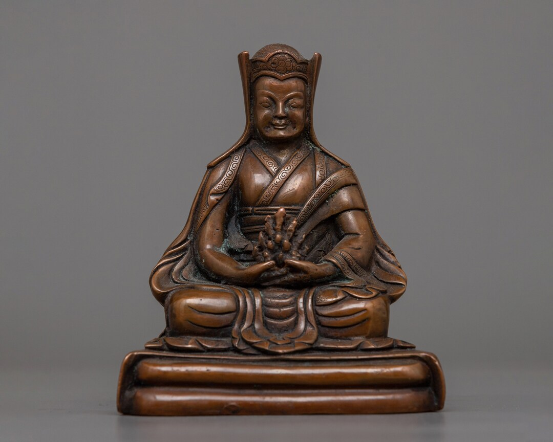 Miniature Oxidized Copper Gampopa Statue - Symbol of Kagyu Tradition ...