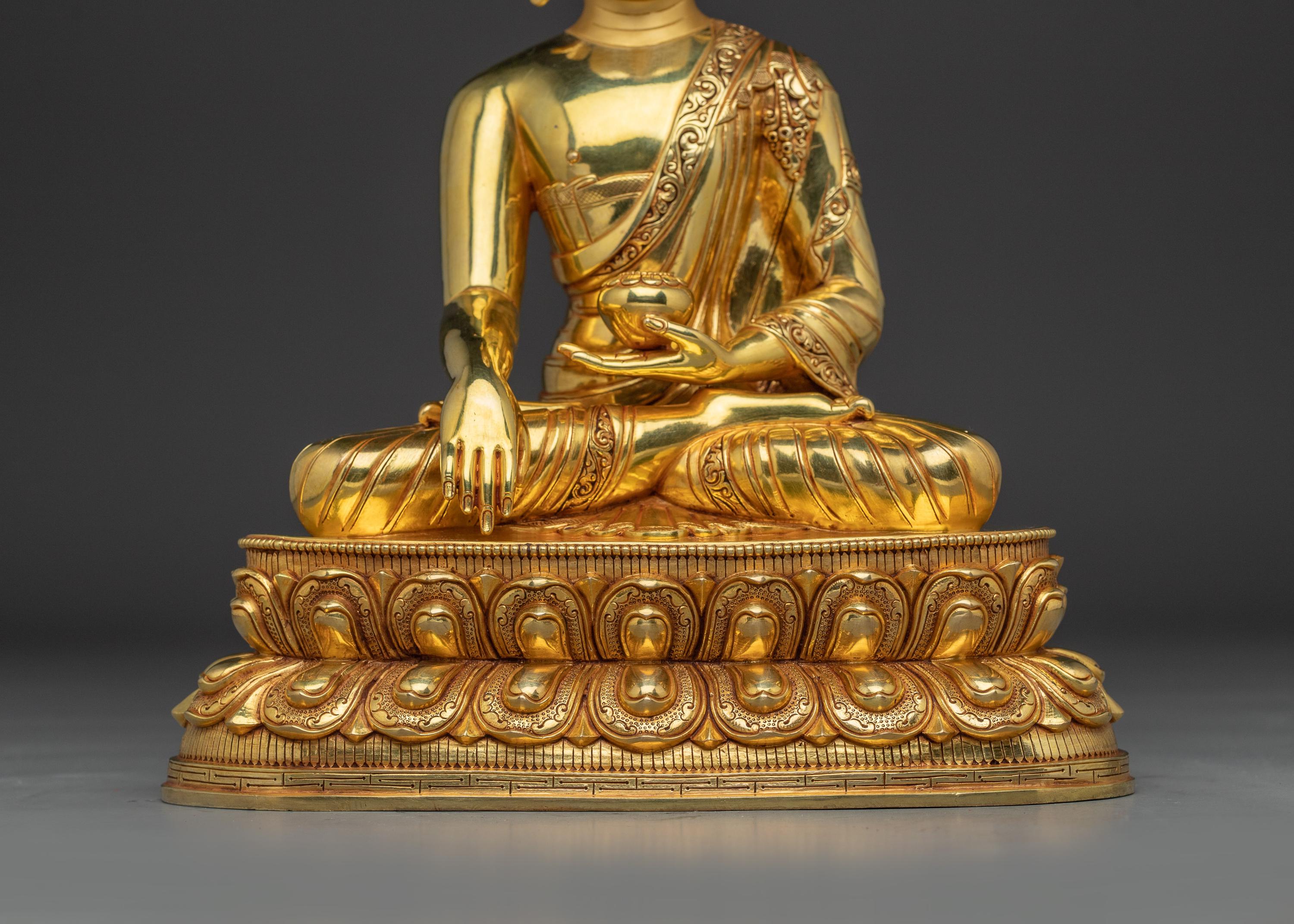 Handmade Shakyamuni Buddha Copper Statue, 24K Gold Gilded