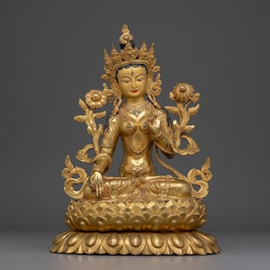 Handmade Golden White Tara Statue in Copper | Symbol of Compassion and Longevity | Figurine for Shrine, and Dharma Decor | Made In Nepal