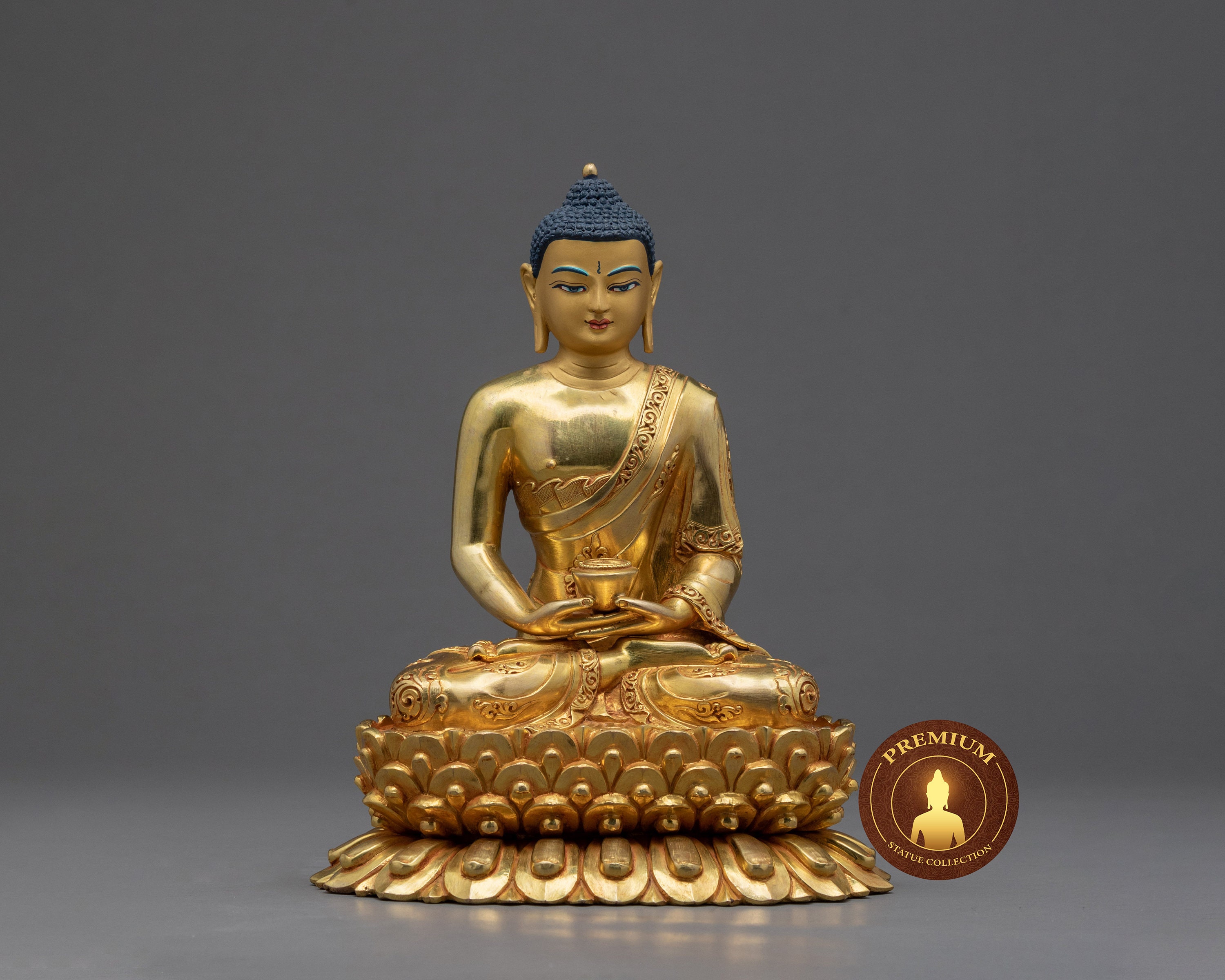 Amitabha Buddha Statue | Tibetan Figure Hand-Carved Statues Himalayan Sculpture Gilded in Pure 24K Gold