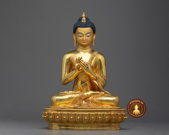 Maitreya Buddha Sculpture With 24k Gold Gilding and Acrylic