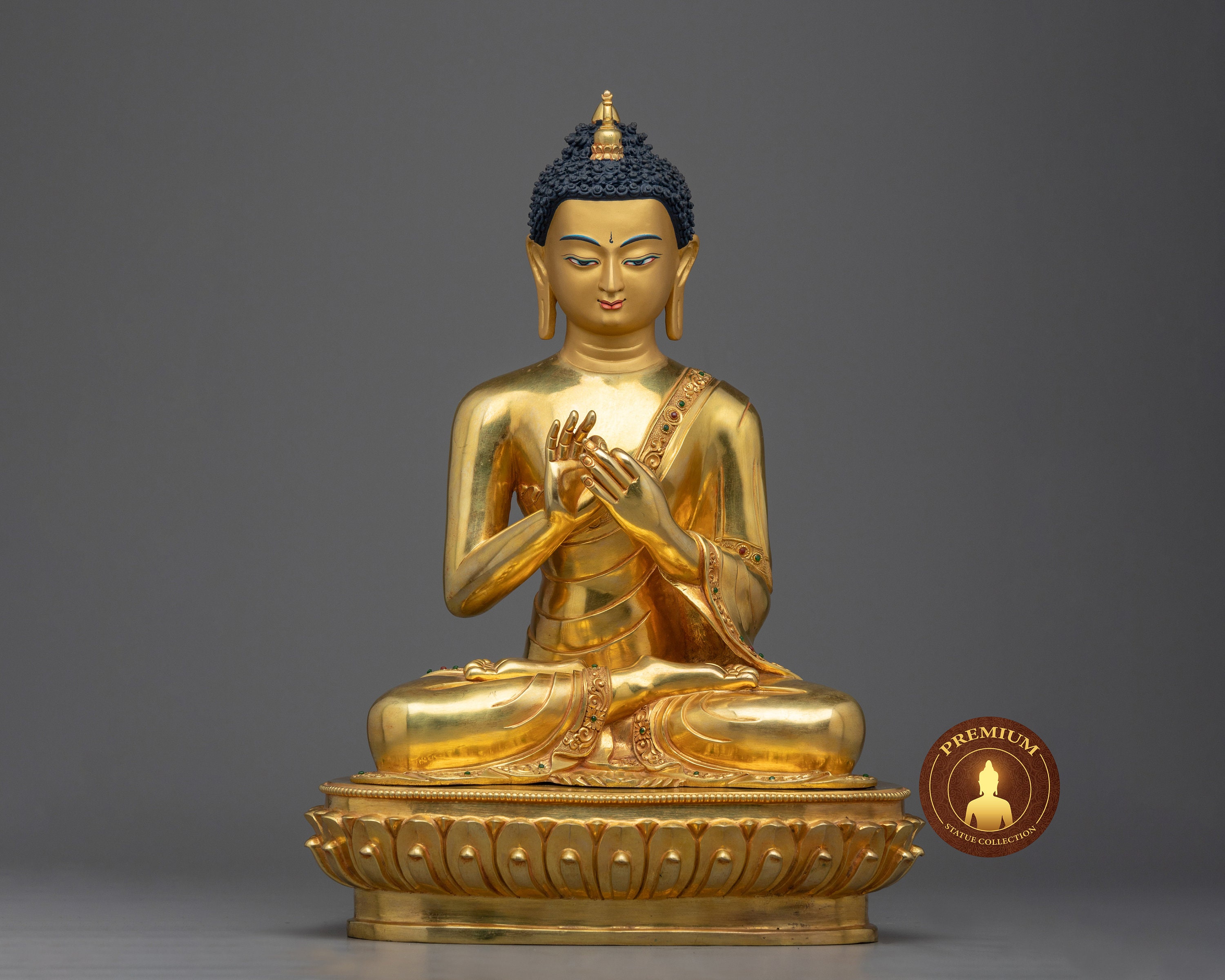 Maitreya Buddha Sculpture With 24k Gold Gilding and Acrylic 