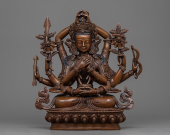 Handgesneden Namasangiti-beeld | Manjushri-sculptuur van geoxideerd koper