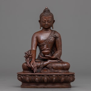 Small Copper Medicine Buddha Statue | Hand-crafted Bhaisajyaguru Healing Buddha of Buddhism | Traditional Himalayan Art of Nepal | Fine Idol
