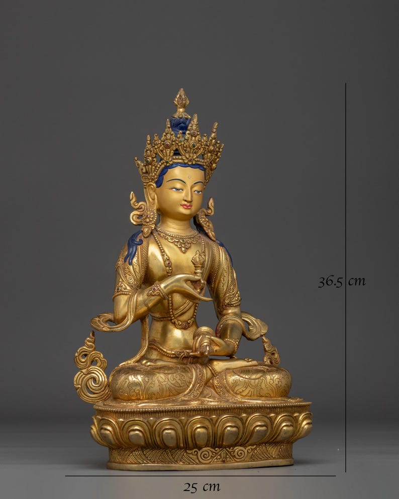 Gyllene staty av Dorje Sempa: Reningssymbol Vajrasattva - Figur för helgedom, altare och Dharma-dekor | Skulptur tillverkad i Nepal bild 2