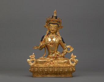 金メッキ　銅像　金では　ありません。 8.9 インチのヴァジュラサットヴァ像 | カルマの浄化者 | 24K 金メッキ