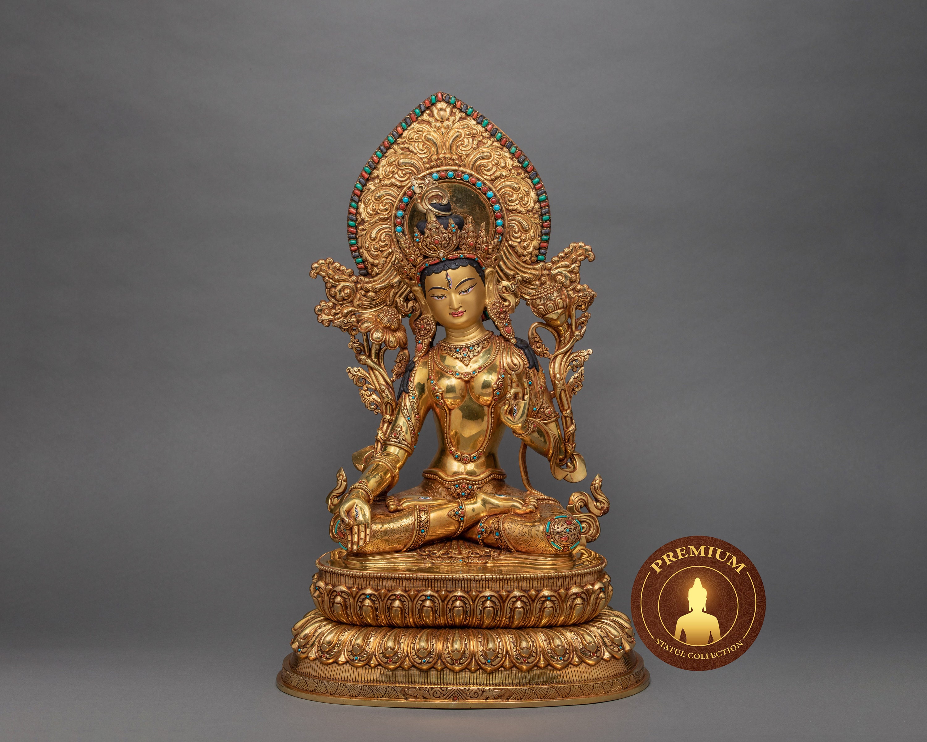 White Tara Statue | Tibetan Long Life Healing Deity Traditionally Hand-Carved Buddhist Sculpture Finely Gilded in Pure 24K Gold Figurine
