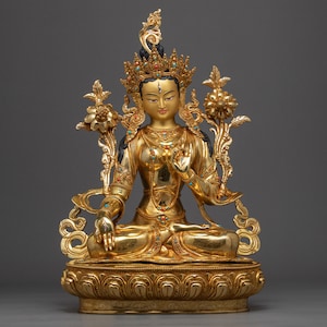 Meditating White Tara Statue | Handmade Buddhist Sculpture of Dolma Karpo &quot;Long Life Deity&quot; | Compassionate Female Bodhisattva Deity Art