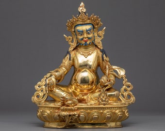 Dzambhala Statue | Buddhist Lord of Wealth Deity | Himalayan Traditional Religious Figurines | Hand-Carved Sculptures Gilded in 24k Gold