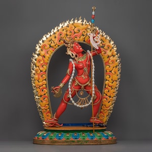 Beautiful Acrylic Painted Vajrayogini Dakini Sculpture | Traditionally Hand-crafted Buddhist Art | Himalayan Sacred Buddhist Shrine Decor