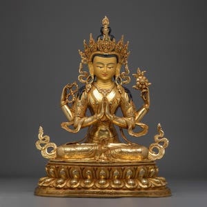 Embodiment of Compassion Chenrezig Art | Avalokiteshvara Figurine | Figurine for Shrine, Altar, and Dharma Decor | Sculpture Made In Nepal