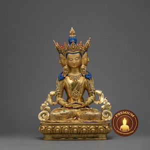 Vairocana Statue | Mahavairocana Buddha Statue | One of Five Dhyani Buddhas Statues | Handmade Buddhist Sculpture | Gilded in pure 24k Gold