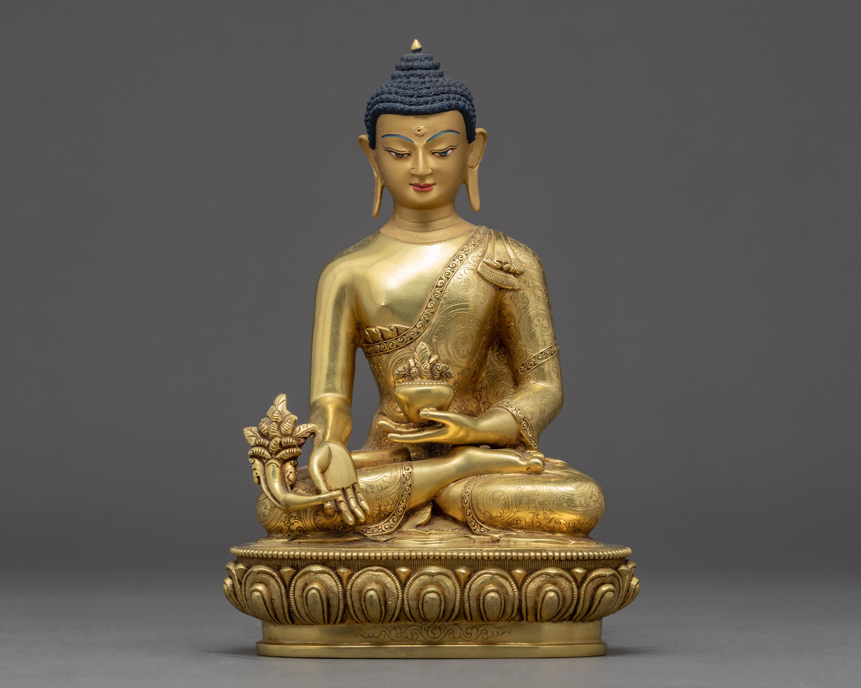 Medicine Buddha Statue | Handmade Buddhist Sculpture Healing | Lapis Lazuli Traditional Himalayan Art Of Nepal 24K Gold Gilded