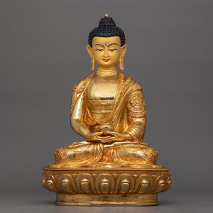 Hand-carved Amitabha Buddha Tibetan Deity | Buddha of Infinite Light | Tibetan Buddhism Art and Craftsmanship | Spiritual Dharma Altar Decor