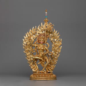 Lion-Faced Dakini Simhamukha Figurine | Fierce Protector - 24K Gold-Gilded Wrathful Dakini – Tibetan Buddhist Deity for Meditation Altar