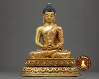 Amitabha Buddha Statue | Authentic Buddha of Eternal Life art | Himalayan Hand-Carved Buddhist Figurine | Sculptures Gilded in pure 24k Gold