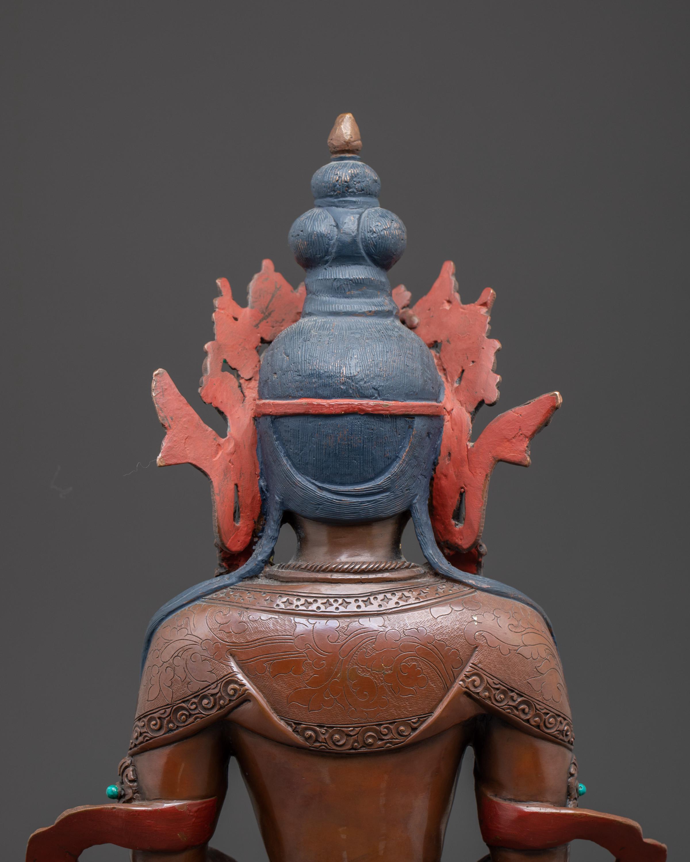 仏教美術　阿弥陀如来　銅製像 銅製 13.6インチ 阿弥陀如来像 永遠の生命を司る仏陀 | 酸化銅に金彩と