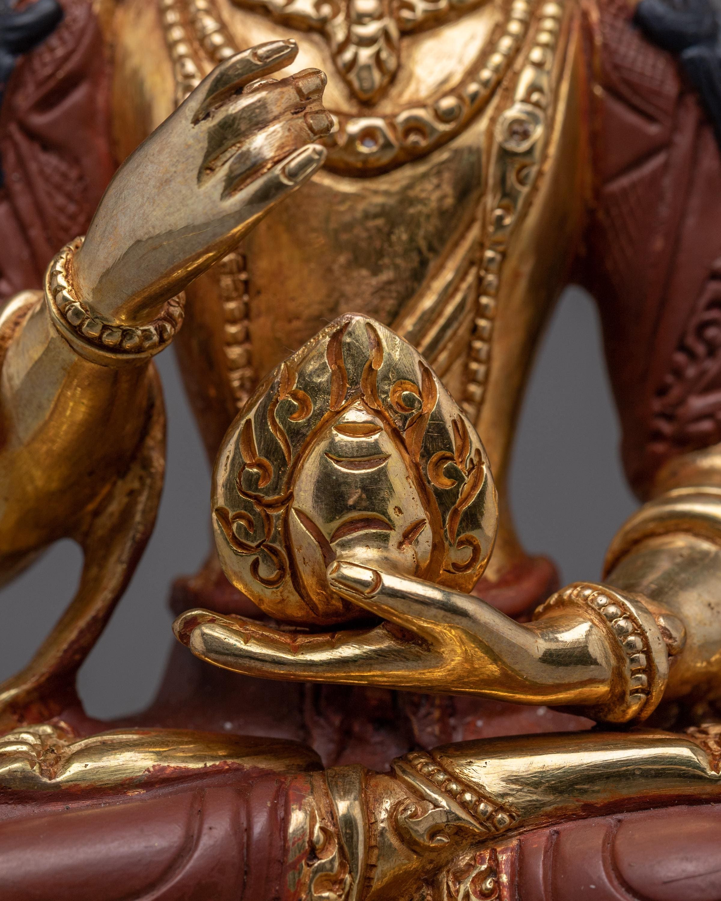 地蔵菩薩像 – 11.2インチ/28.5 cm 八大菩薩の一人、24K金鍍金酸化銅