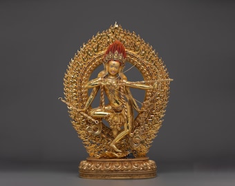 Statua Kurukulla realizzata a mano e placcata in oro 24 carati – Arte nepalese del rame