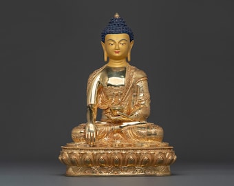 Shakyamuni Buddha Enlightenment Statue | Tibetan Buddhist Copper Sculpture | 24K Gold Gilded Decor