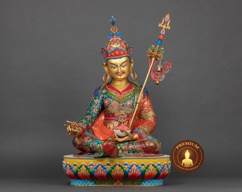 Large Guru Rinpoche Statue | Guru Padmasambhava Buddhist Sculpture | Traditionally Hand-carved Tibetan Figurines | Gilded in pure 24K Gold