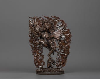 Sacred Garuda Protector Figurine for Overcoming Negative Energies | Oxidized Copper Himalayan Traditional Artwork | Strength and Wisdom Art