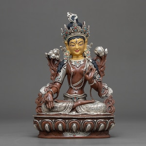 White Tara Statue | Handmade Original Buddhist Sculpture | Compassionate long Life Deity | Himalayan Traditional Art | Silver Gold Plated
