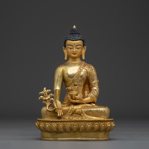 Buddhist Bhaisajyaguru Healing Buddha Artwork | Medicine Buddha Statue | Figurine for Shrine, and Dharma Decor | Sculpture Made In Nepal
