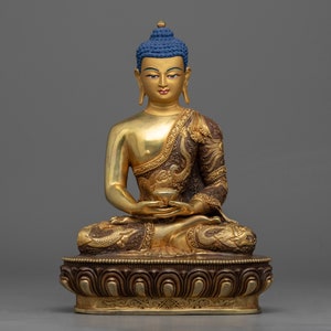 Small Amitabha Buddha Statuette | Buddha Statues | Tibetan Buddhist Handmade Sculpture | Hand Carved Buddha Figure Gilded in Pure 24k Gold