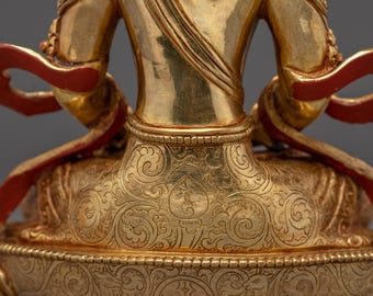黄金の手作り阿弥陀如来像 | 高さ8.7インチ（22cm）24K金鍍金銅製長寿