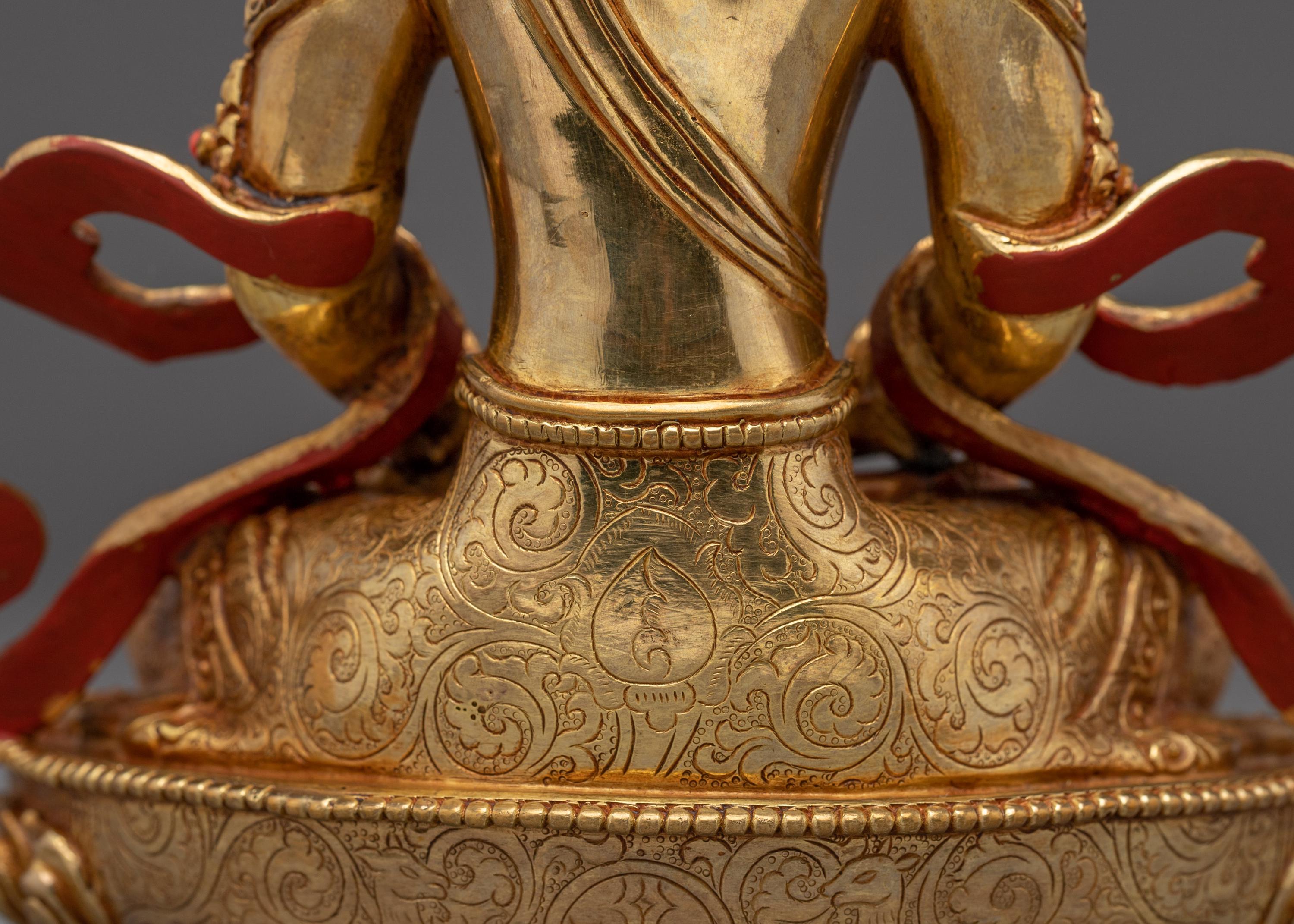 黄金の手作り阿弥陀如来像 | 高さ8.7インチ（22cm）24K金鍍金銅製長寿
