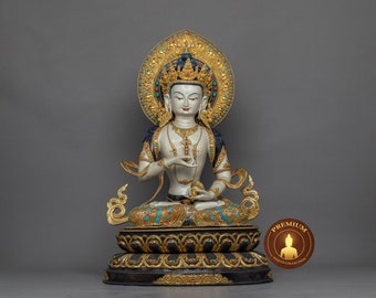 Vajrasattva Statue | Tibetan Dorje Sempa | Traditionally Hand-Carved Buddhist Sculpture | Gilded in pure 24k Gold Figurines | Sacred Art