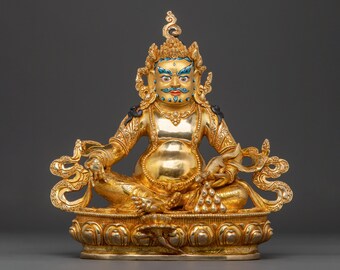 Handgemaakt Dzambhala-beeld: 24-karaats vergulde figuur voor altaar en spirituele ruimtes | Tibetaans boeddhistische rijkdom godheid decor | Voorspoedcadeau