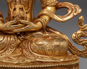 黄金の手作り阿弥陀如来像 | 高さ8.7インチ（22cm）24K金鍍金銅製長寿