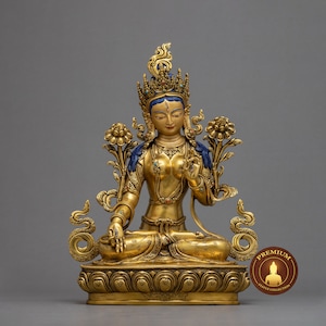 White Tara Statue | Original Handmade Buddhist Sculpture | Long Life and Compassion Deity | Himalayan Traditionally Gilded in 24k Gold