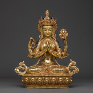 Compassion Lord Chenrezig Statue | Avalokiteshvara Serene Figurine | Artwork for Shrine, Altar, and Dharma Decor | Sculpture Made In Nepal