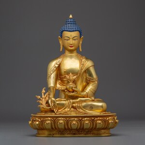 Tibetan Art of Medicine Buddha | Also known as Bhaiṣajyaguru | Figurine for Shrine, and Dharma Decor | Spiritual Sculpture Made In Nepal